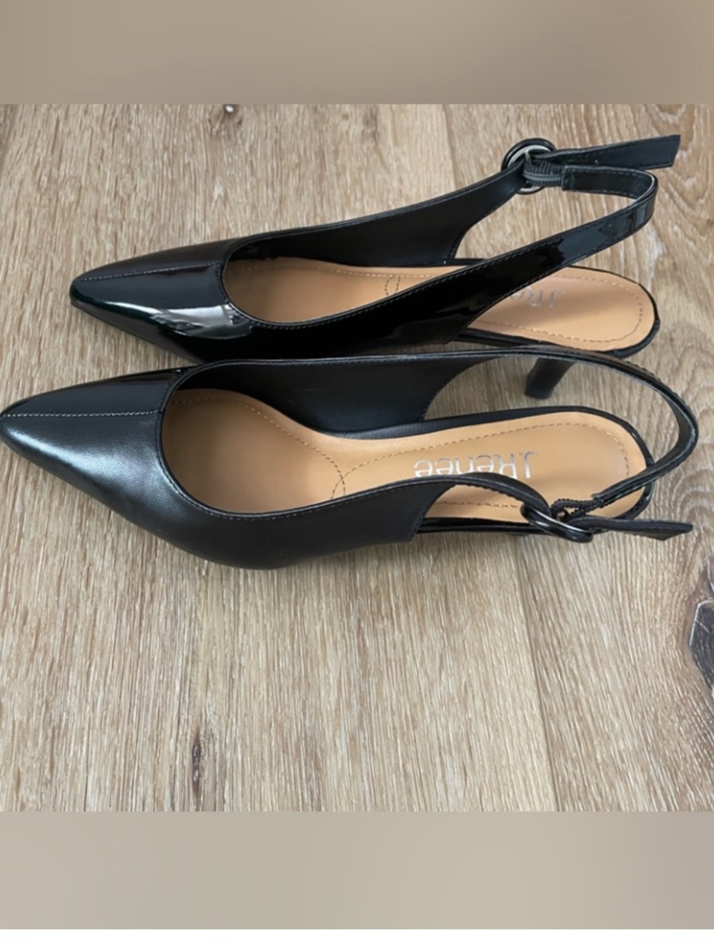 J.Renee Aphena Leather black patent sling back heels size 5.5 M